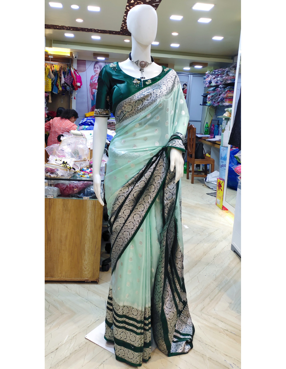 Semi Khadi Georgette Silk Saree With All over Fine Silver Zari Weaving Work (KR2255)